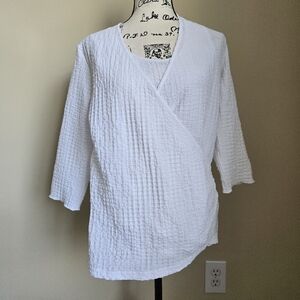 Sno Skins Crinkled Textured Top Womens L White 3/4 Sleeve